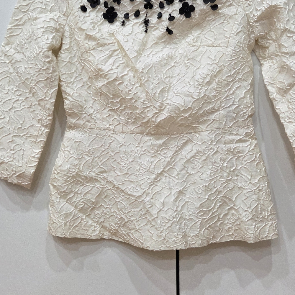 Escada Cream Floral Lace Blouse with Black Accents